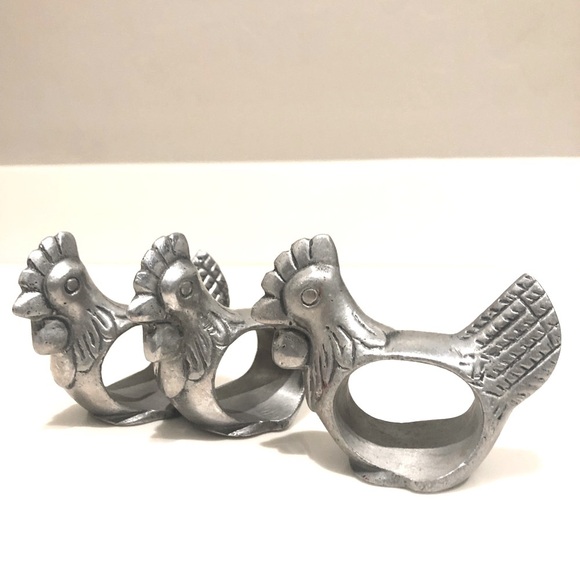 Napkin Rings, silver tone metal, heavy, set of 3, made in India - Picture 1 of 12